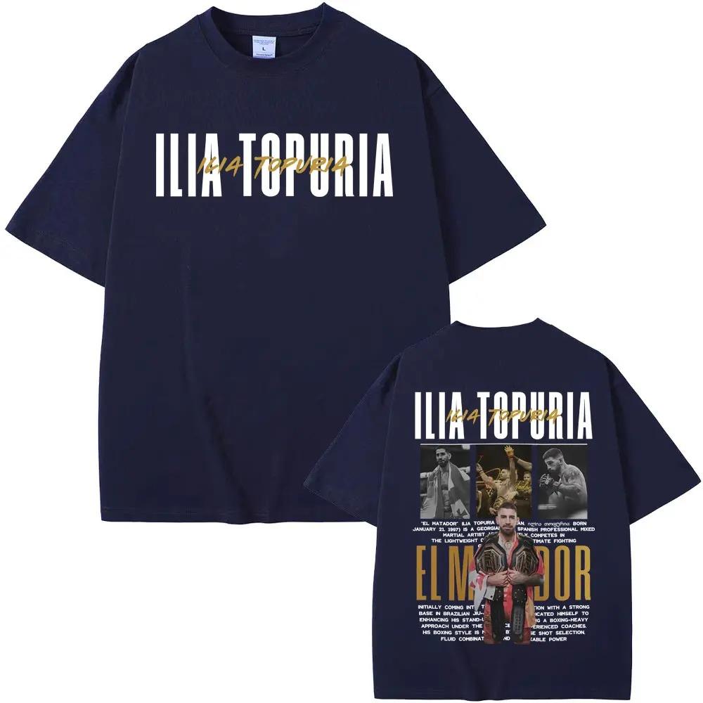 Ilia Topuria El Matador Campione UFC Maglietta Oversize Double-Sided MMA Fighting Grafica Retro Streetwear Unisex Casual Maglietta Nera