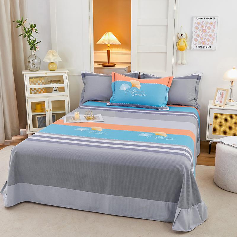 Simple Geometric Pattern Bed Sheet Set 100% Cotton Skin Friendly Flat Sheets with Pillowcase Thickened Queen Size Bedding Set