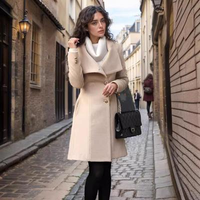 Women's Autumn and Winter Slim-fitting Woolen Coat Women's Single-breasted Medium and Long Woolen Coat