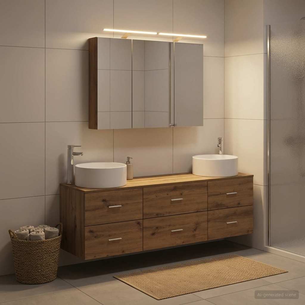 Bathroom Furniture Set 4 pcs Artisan Oak Engineered Wood and Glass