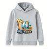 Kids Hoodie Cute Rabbit Excavator Print Casual Pullover Sweatshirt for Boys Girls Soft Warm Top for Construction Vehicle Lovers