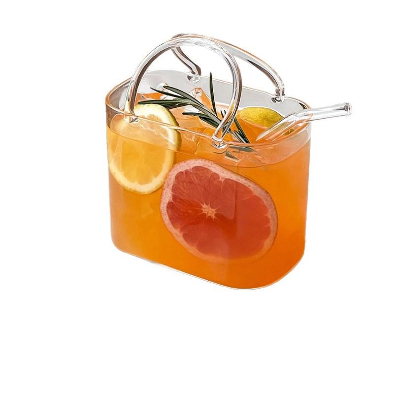 Portable Handbag Glass Cup,Creative Cocktail Glasses Cups,Funny Fruit Wine Glass Cups,Ins Style Bag Glass With Straw,Bar Tools