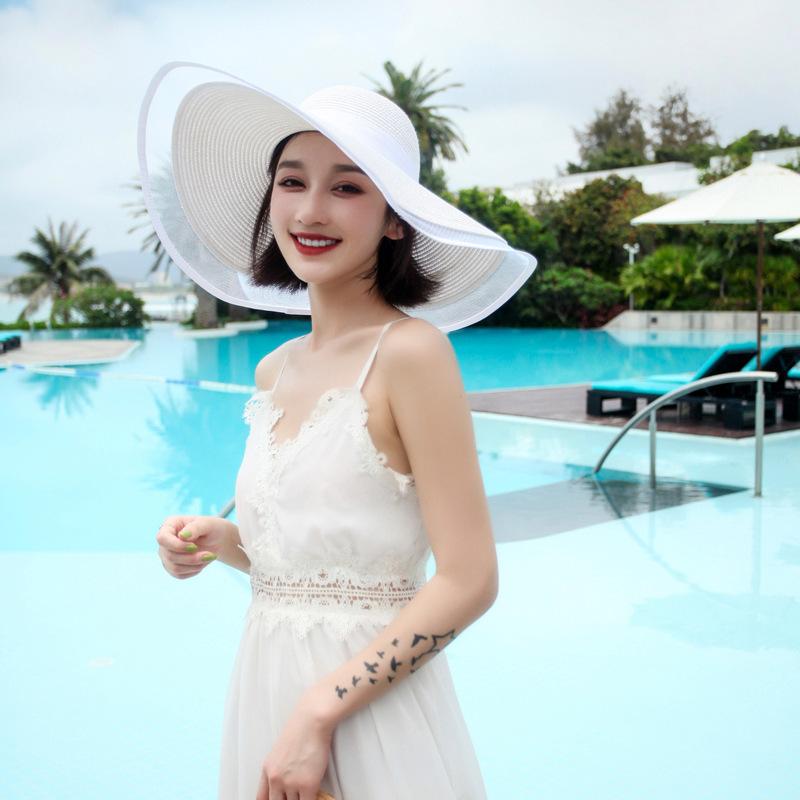 White Hat Women's Spring Thin Large Brim Sun Hat Seaside Beach Straw Hat Vacation Fashion Sun Hat Sun Protection