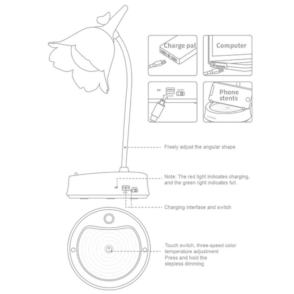 Adjustable Flower Shaped Lamp Rechargeable Battery Touch Control Table Light Decorative Lighting Vintage Bedside Reading Lamp