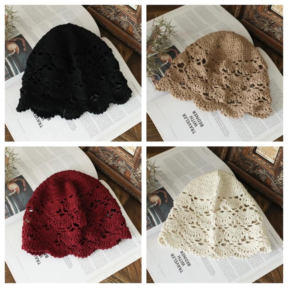 Ручная Вязаная Цветок Ажурная Тонкая Шапка Весна и Лето Кружевная Дышащая Бандана Крючком Носок Хлопковая Нить Шапка Женская