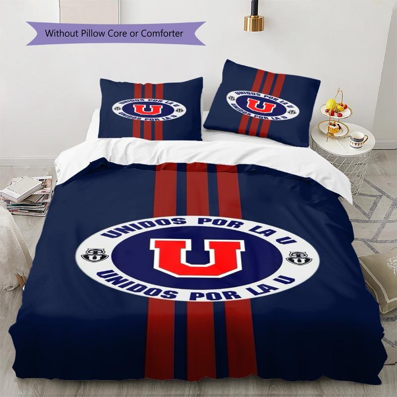 Unidos Por La U Club Logo Navy Red Stripe Print 3 Pieces Duvet Cover Set Chile Soccer Bedding Bedroom Home Decor Without Pillow Core Comforter