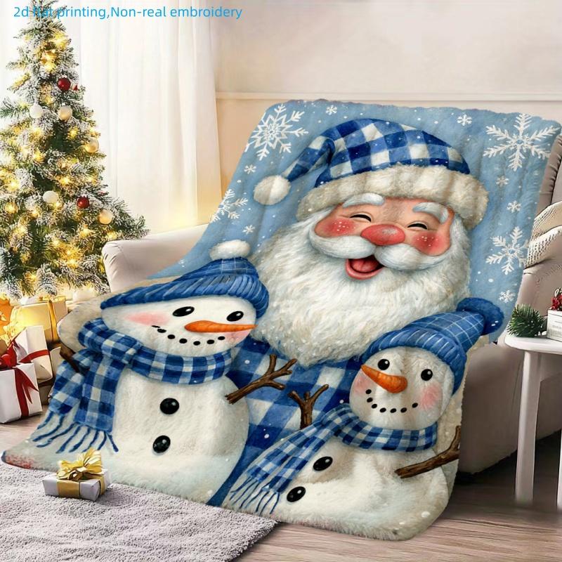 1pc Christmas Theme Santa Claus And Snowman Printed Blanket, Festive Atmosphere, Multi-Size Available, Suitable for Living Room, Bedroom, Study, Offic