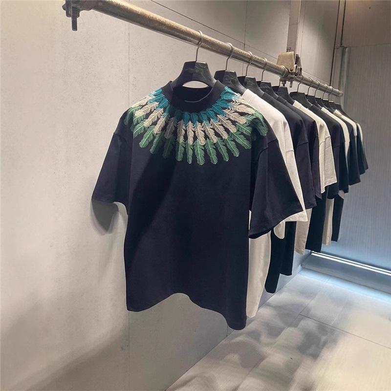 Summer New Trendy Brand Peacock Feather Short-sleeved T-shirt For Men, Light Luxury Trendy Round Neck, Versatile Half-sleeve