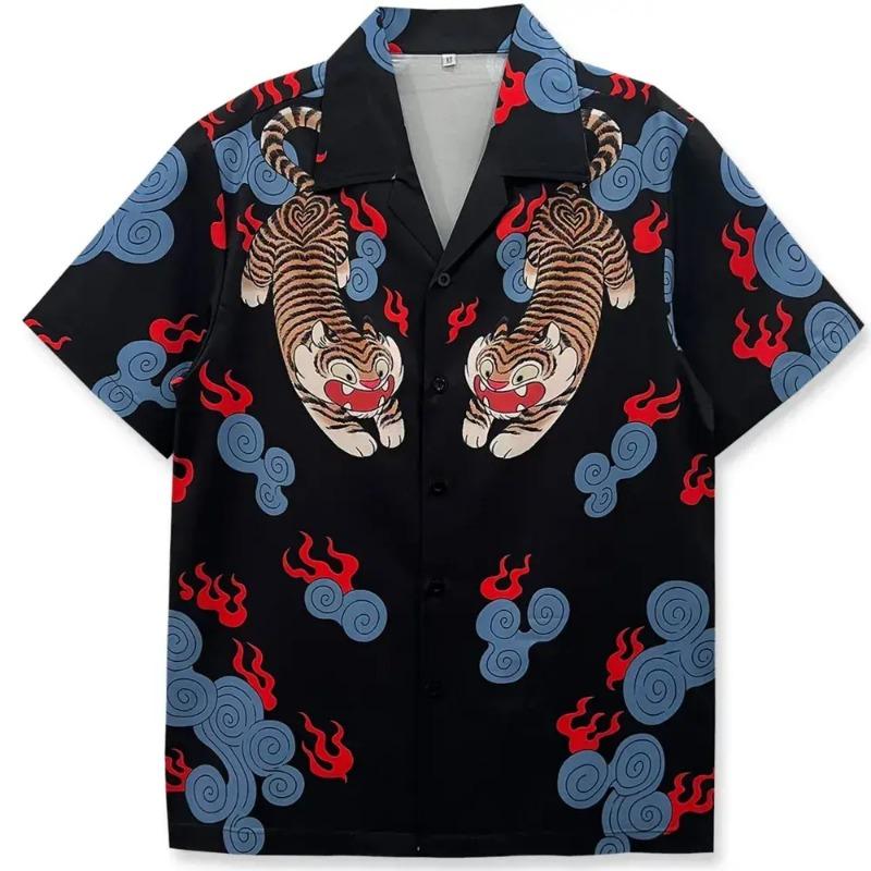 Camicia da Uomo Hawaiian Lily con Stampa Floreale Tropicale, Manica Corta, Bottoni