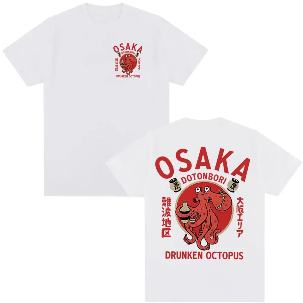 Osaka Dotonbori Drunken Octopus Food Lover Funny T Shirts Women Retro Harajuku Oversized Cotton TShirt Streetwear