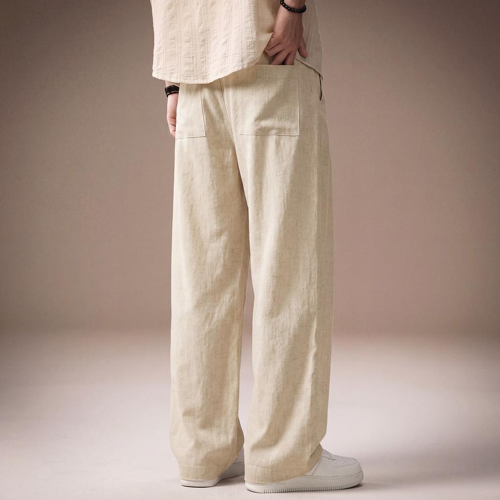 High-end American Old Money Style Linen Drape Pleated Trousers Men's Summer Thin Loose Casual Straight Casual Trousers