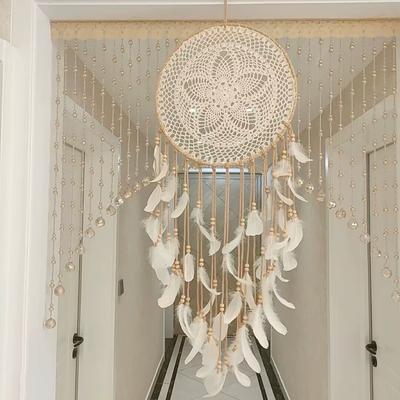 Handgefertigter Böhmischer Kunst Traumfänger Wandteppich Boho Makramee Baumwolle Gewebt mit Quaste Handwerk Ornament für Schlafzimmer Wohnzimmer Wohnung Kinderzimmer