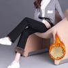 Mit Fleece gefütterte Winterhose mit geradem Bein für Damen, verdickte gerade Pantalones und Baggy-Hosen aus Lammwolle mit hoher Taille
