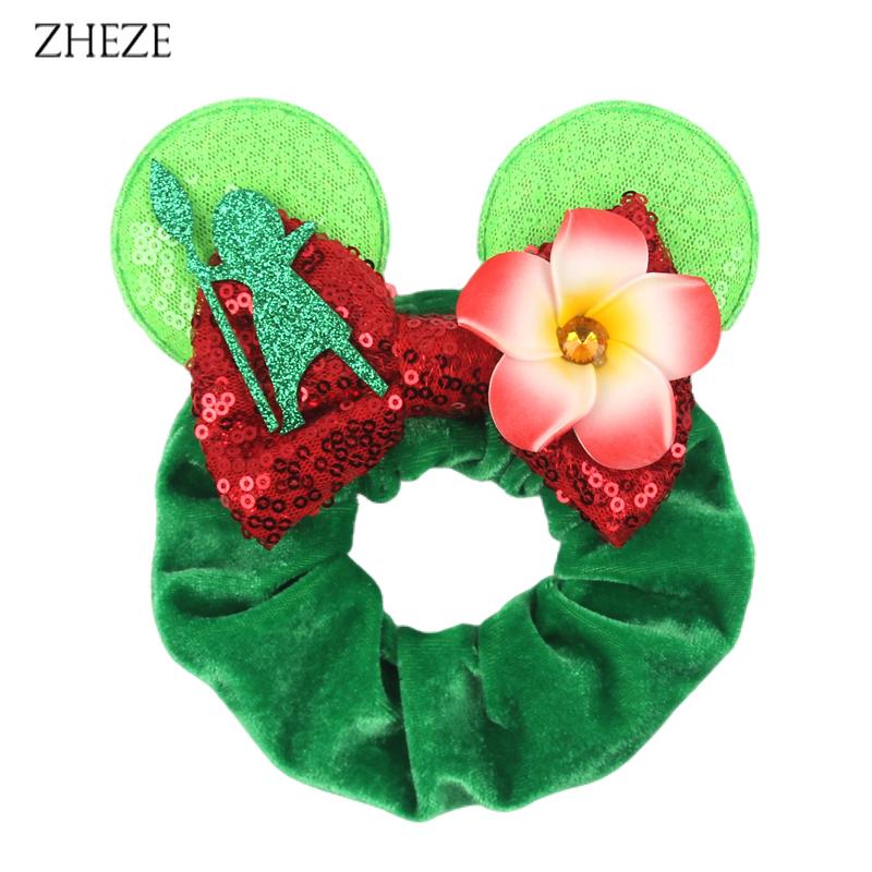 New Disney Mouse Ears Scrunchies Hairband Girl Ponytail Holder For Women Sequins Bows Headband  Women Trip DIY Accessories