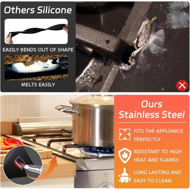 Pair  Kitchen Stove Counter Gaps Cover Steel Oven Gaps Shielding Easy Clean Ranges Side Fillers Stove Side Gaps Fillers Set