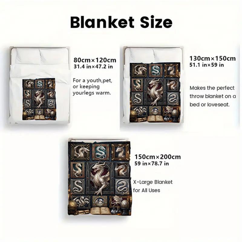 Dragon Legacy Manuscript 2D Flat Pattern Flannel Blanket, High Quality All Seasons, Home Decor, Warmth and Comfort, Perfect for Christmas Gifts.