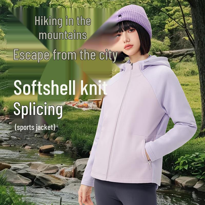 

Xuezhongfei Women s Short Hooded Knit Soft Shell Jacket M