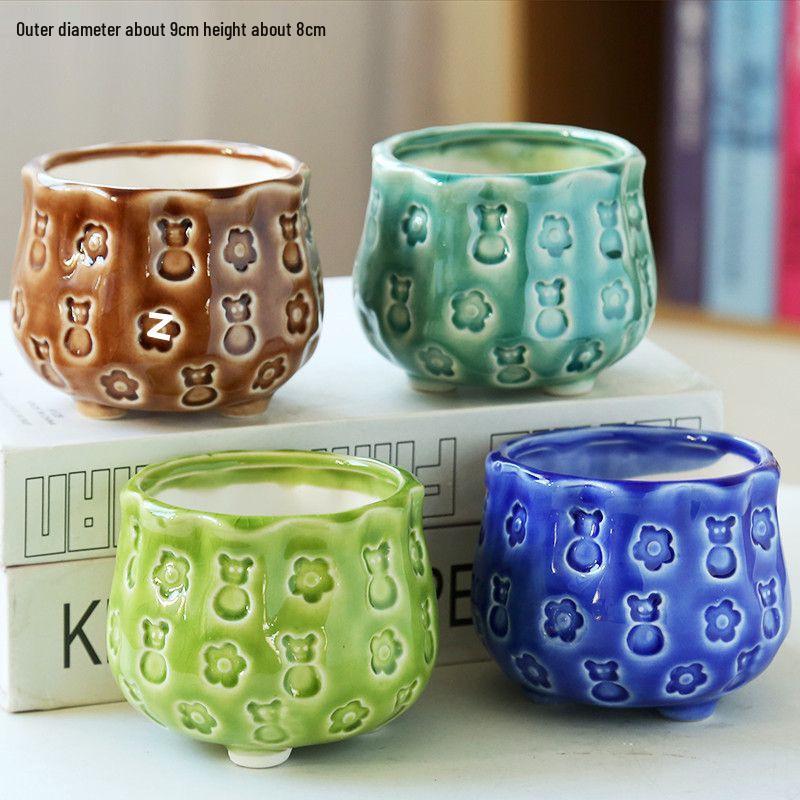 Breathable Ceramic Indoor Succulent Planter Set - Creative Small Flower Pots