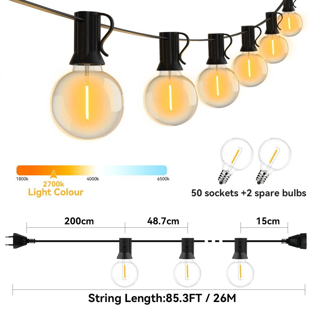 18M 26M Festoon LED String Light G40 Shatterproof Globe Bulb Patio Light Outdoor Garland Light For Garden Wedding Decoration