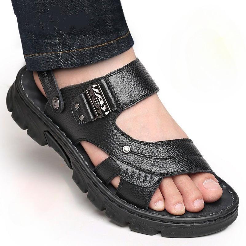Fashion Classic Men's Sandals Solid Color PU Leather Man Summer Beach Slippers Casual Comfortable Open Toe Sandals Soft Gladiator Sandal