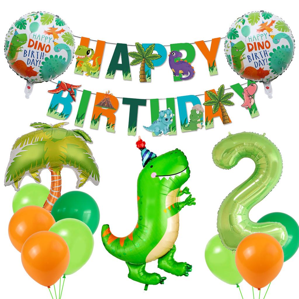Dinosaur Theme Birthday Flag Green Dinosaur Aluminum Film Balloon Children'S Birthday Party Balloon Decoration