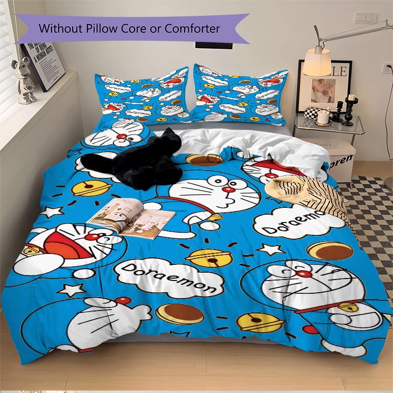 Doraemon Abenteuer Druck 3-teiliges Bettwäsche-Set Bettbezug mit 2 Kissenbezügen Zuhause Geburtstagsgeschenk