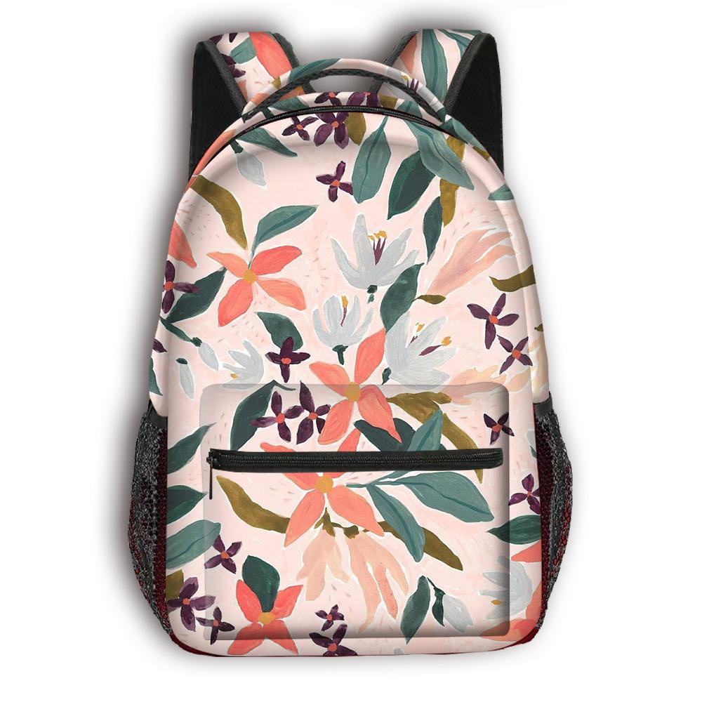 Cartoon Kpop Youthful School Bags Unisex Flowers Leaves Travel Bags 3D Print Oxford Waterproof Notebook Shoulder Backpacks