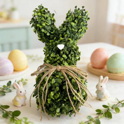 Easter Bunny Topiary Tree Rabbit Shaped Artificial Topiary with Bow Indoor Outdoor Garden Porch Easter Holiday Party Decoration