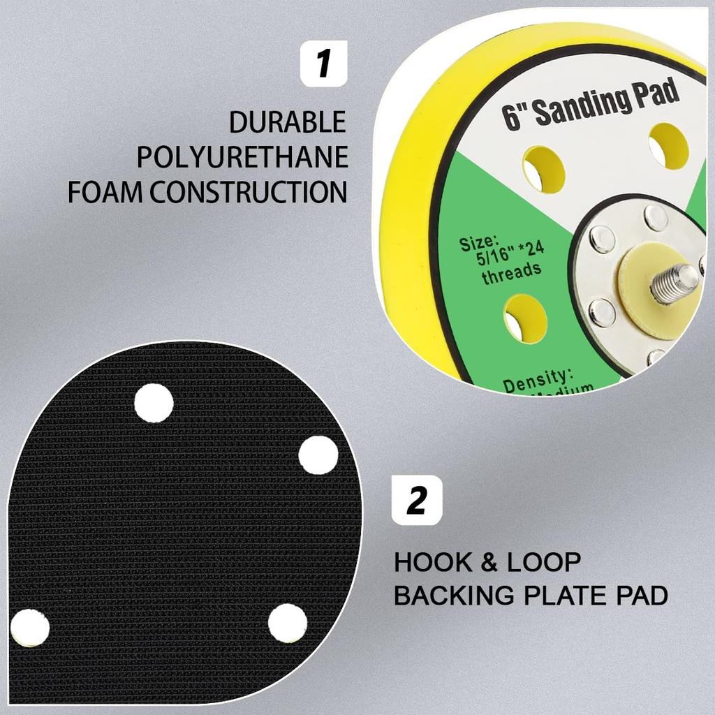 Ouya 2PCS 6 Inch 6-Hole Backing Pads 5/16"-24 Threads Polishing Buffing Plate for Dual Action Polisher