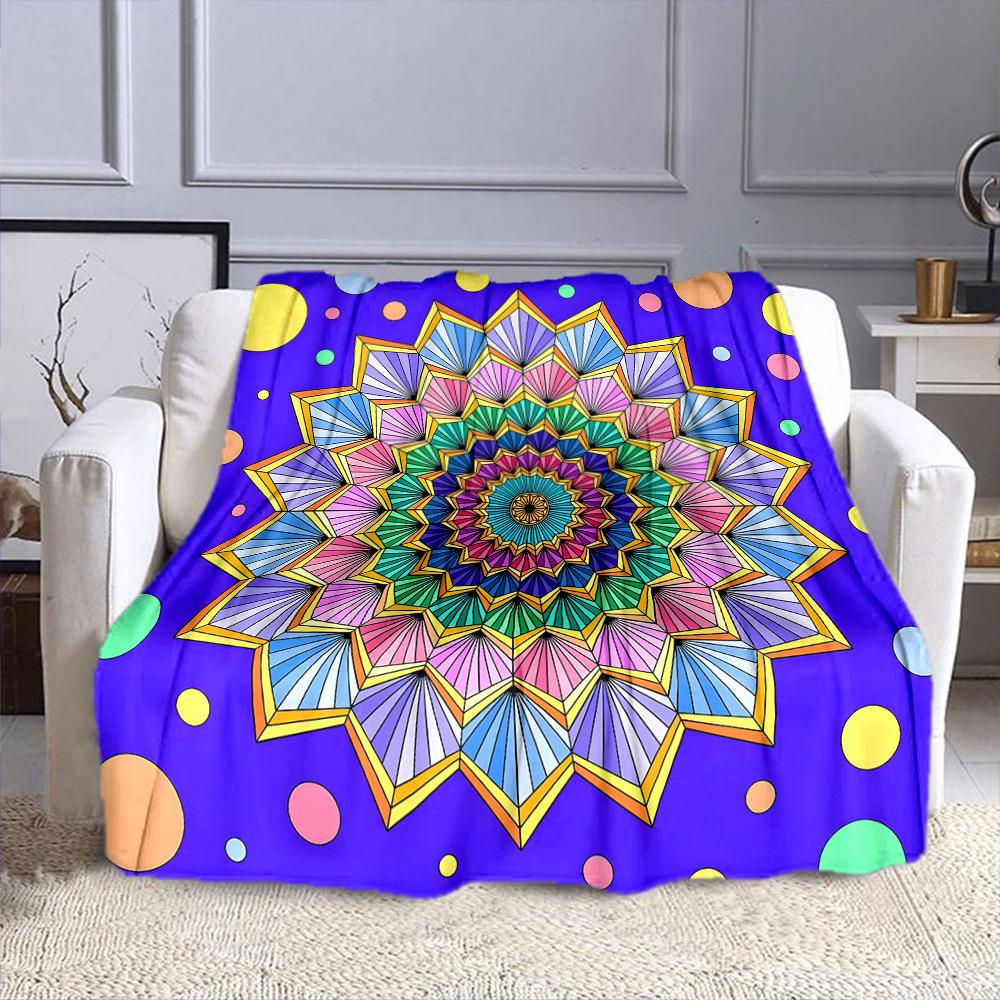 Bright Geometric Mandala Design Patterned Flannel Blanket Perfect for the Bedroom Living Room, Sofa, or a Little Nap