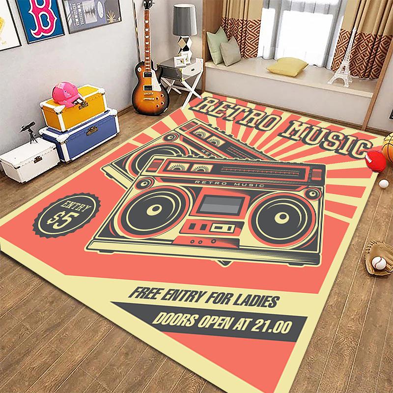 Alfombras Retro para Reproductor de Casete de Música para Sala de Estar, Dormitorio Infantil, Sofá, Felpudo, Alfombras de Cocina para Piso, Decoración Antideslizante, Regalo