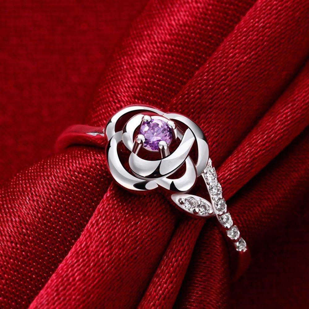 European American Crystal Flower Rose Ring - New Fashion Jewelry Style