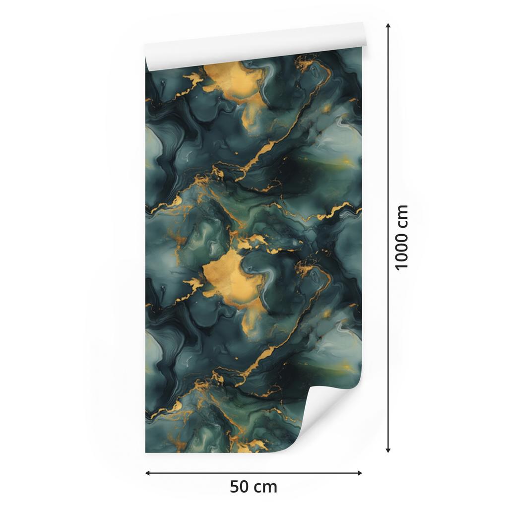Wallpaper Ink Turquoise, Sea Green and Gold 50x1000