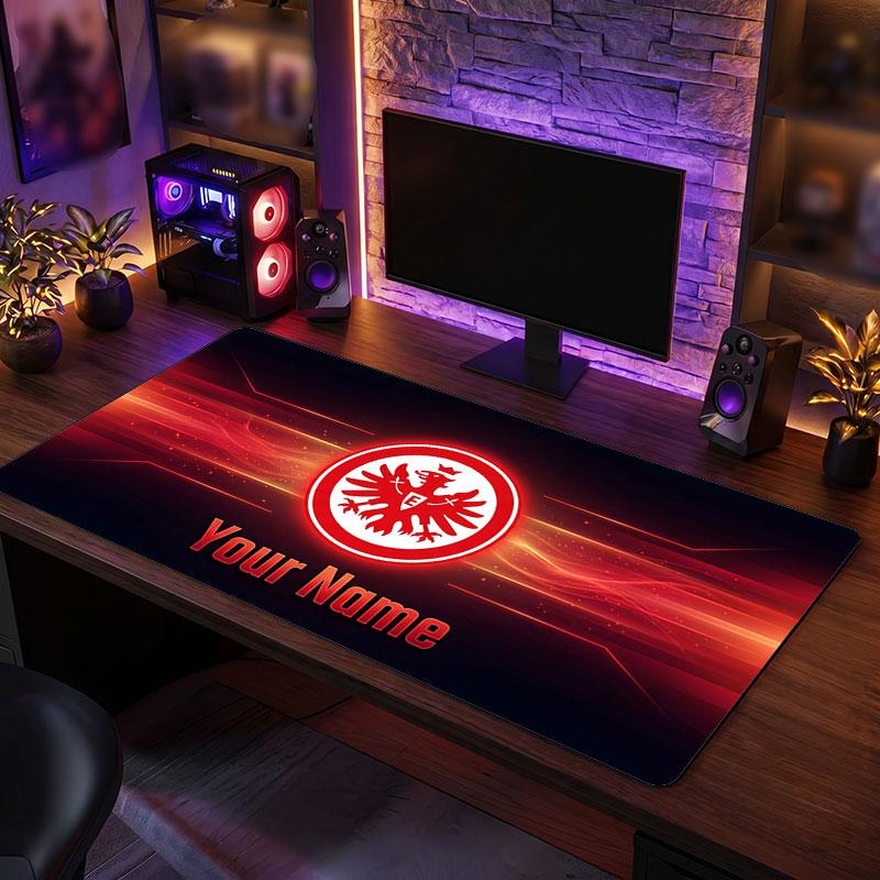 Eintracht Frankfurt Individuelles Großes Mauspade, Personalisierter Name Textdruck, Fußball Logo Rutschfeste Schreibtischmatte Gaming Geschenk