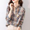 Checkered Shirt for Women In Spring and Autumn Fashionable and Retro Pure Cotton Shirt Worn with A Foreign