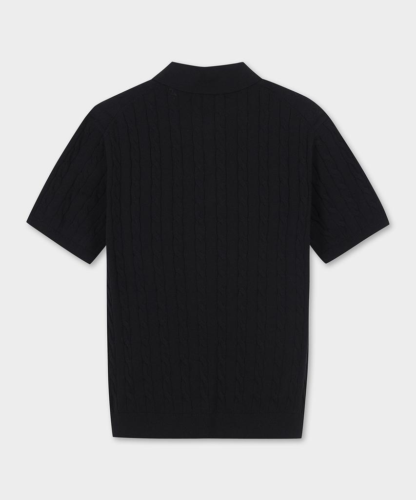 BROOKS BROTHERS Cotton Cable Polo Short Sleeve Sweater (Black) (Bbwtmo204Aufm)