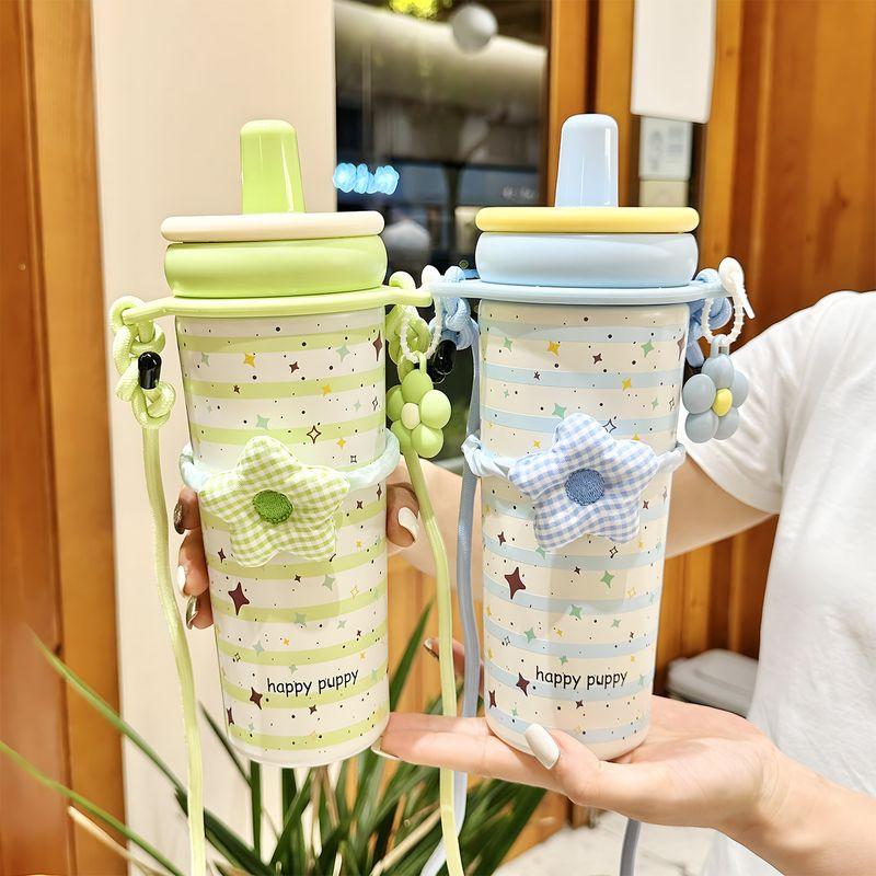 Large-Capacity Thermos Cup with Ceramic Liner, 2025 New Model, Stylish Cup for Women, Niche High-End Water Cup with Straw