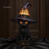 Spooky Home Decor Light Halloween Witch Cat Night Light, Resin Table Lamp with Warm Mantelpiece Glow, Gothic for Bedroom Shelf, Gift Cozy Fall