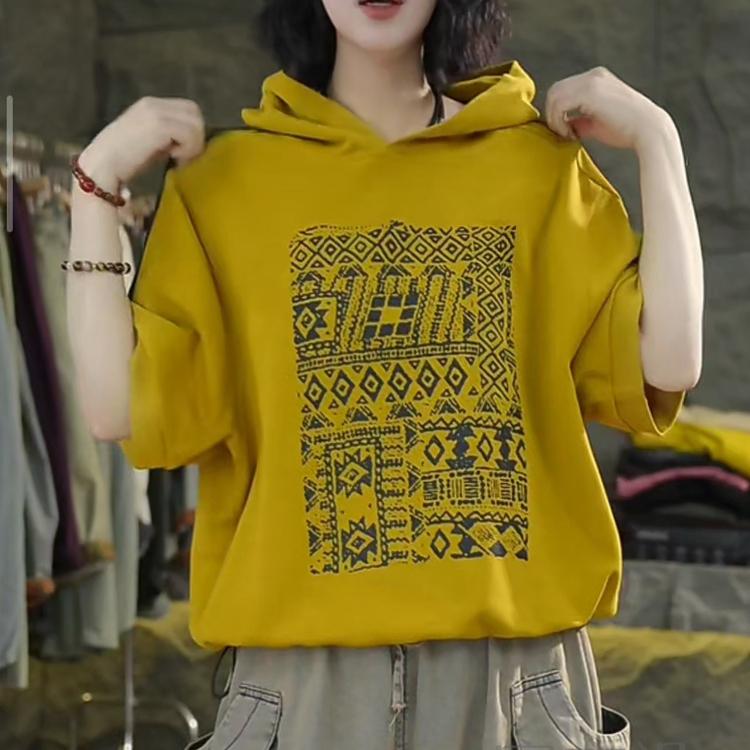 Dimanaf 2025 Letní pruhované mikina s kapucí z bavlny Dámské tričko s krátkým rukávem a potiskem písmen, volné, bílé a černé