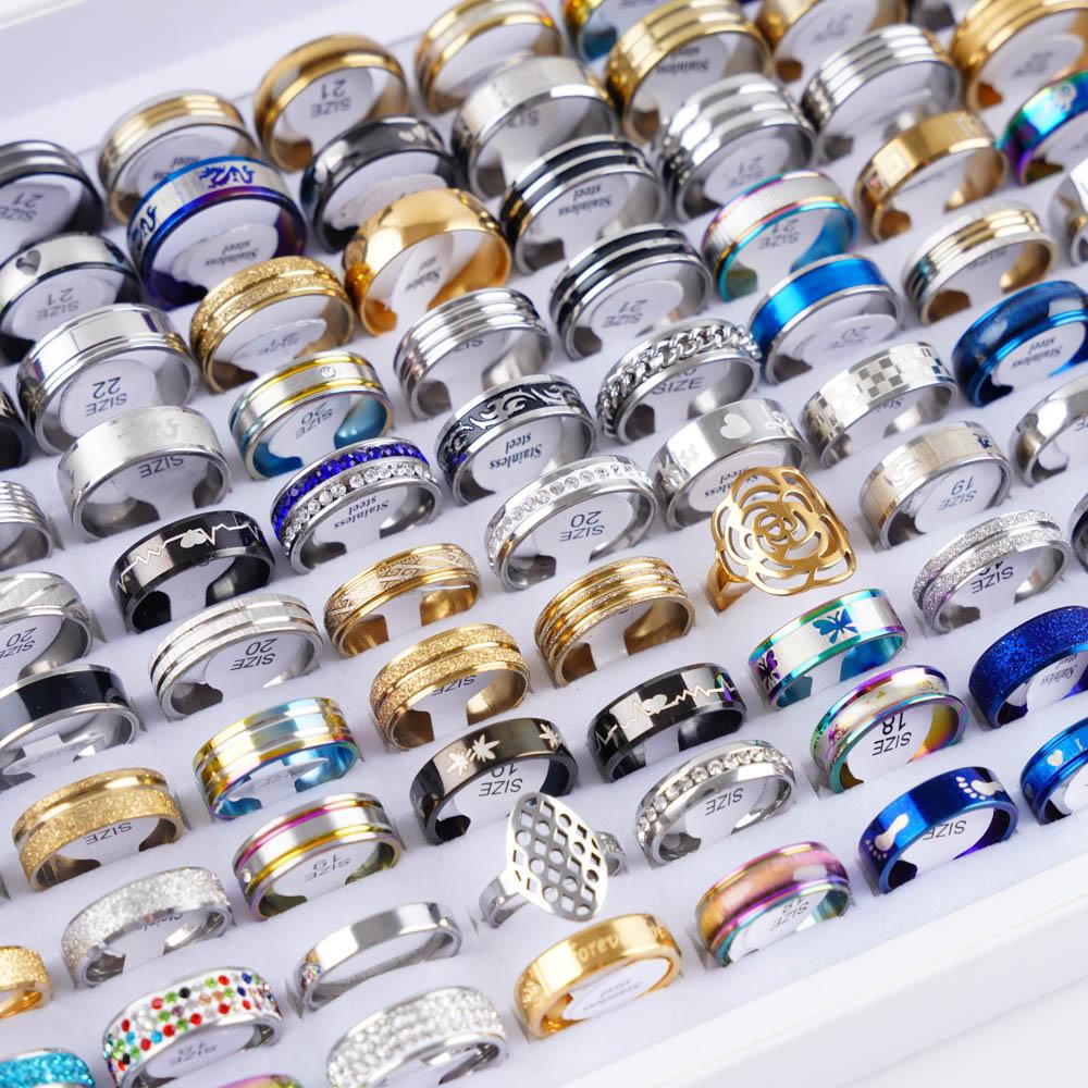 20 Stück/Los Mode Herz Streifen Edelstahl Liebesringe Für Männer Frauen Mix Stil Party Geschenke Schmuck Zubehör