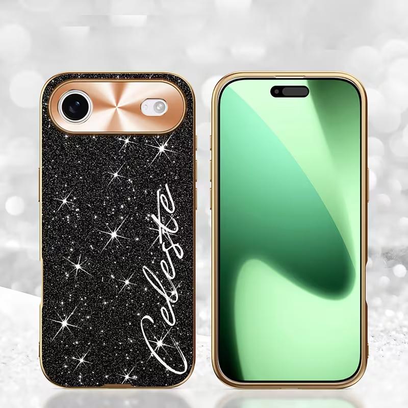 

Personalized Custom Name Letters Sparkling Glitter Case for iPhone 13 14 15 16 17 Pro Max Air Plating Cover DIY Gifts For iPhone 13