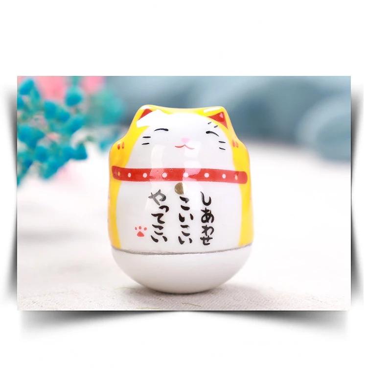 Japanese Ceramic Daruma Crafts Cartoon Lucky Cat Fortune Ornament Landscape Home Decor Accessories Gifts Living Room Decoration