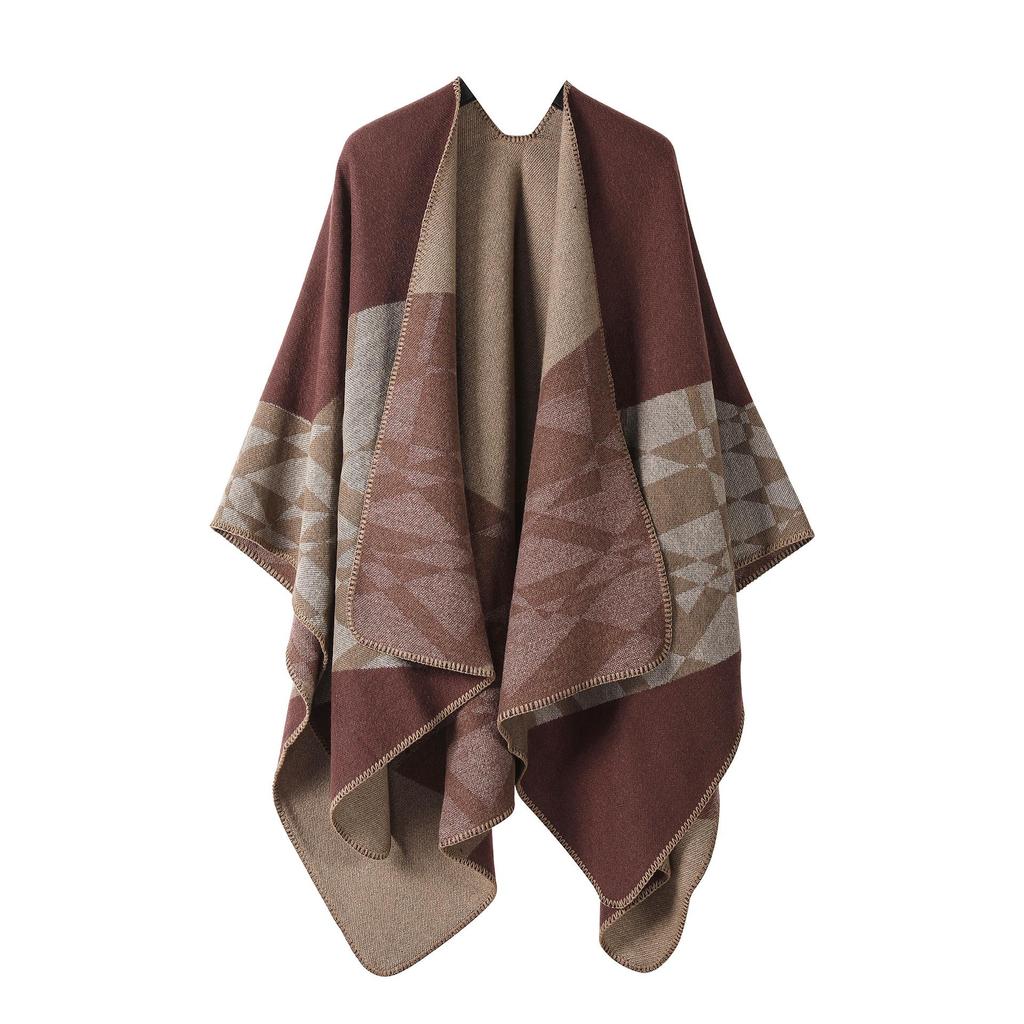 Solid Color Striped Shawl Cardigan: Warm, Versatile Imitation Cashmere Scarf for Autumn and Winter