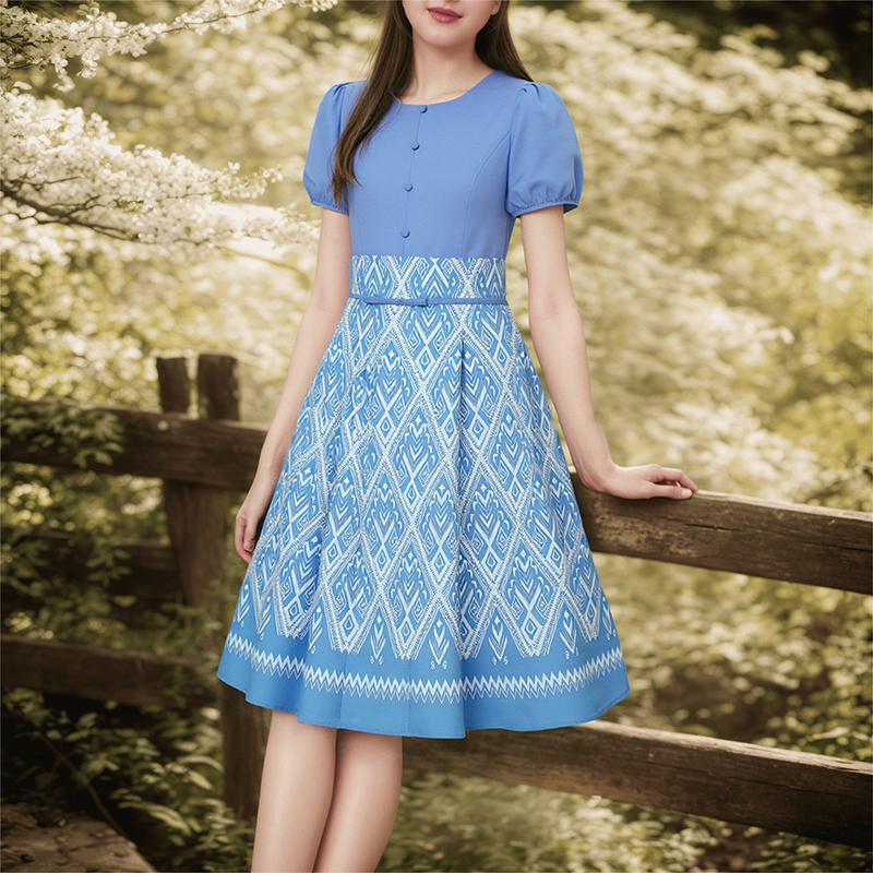 ZANZEA Women Print Patchwork Summer Casual Short Sleeve Dress