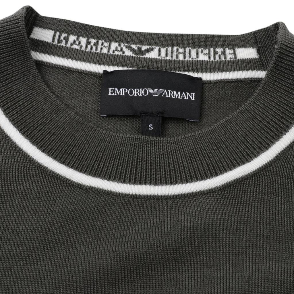 Emporio Armani FW24 Contrast Trim Logo Embroidered Crew Neck Long Sleeve Sweater Men Sweater Brown 6D1MXH-1MJLZ-F626