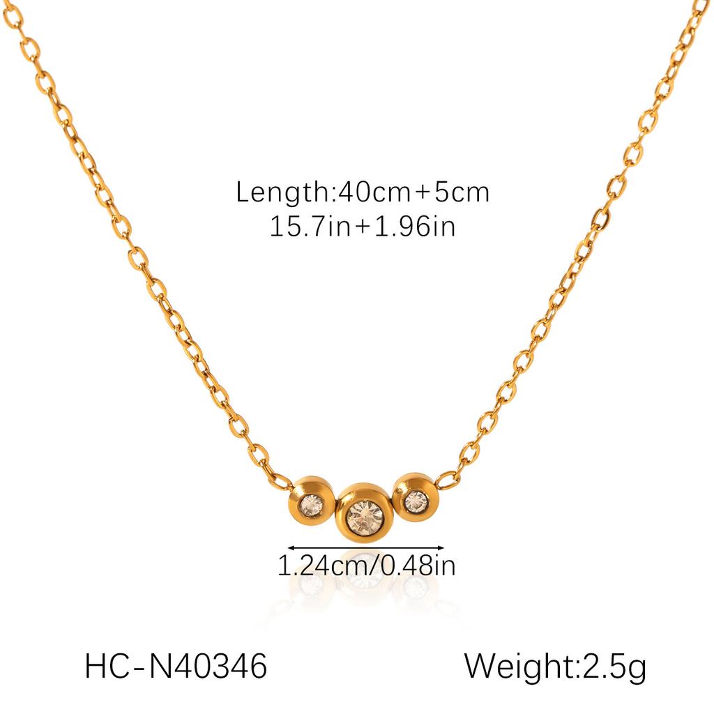 Zirconia Inlaid Heart Pendant Collarbone Necklace Titanium Steel Gold Tone Elegant Women's Chain