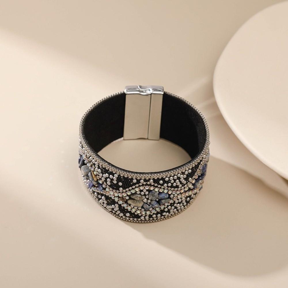Magnetverschluss Strass Armband Perlen Blumenmuster Charm Armband Damen