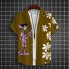 Cartoon Leopard Grafik Herren Kurzarm Hemd mit Kragen Oberteile Unisex Rosa Knopfleiste Hawaiian Hemden Sommer Täglich Damen Blusen