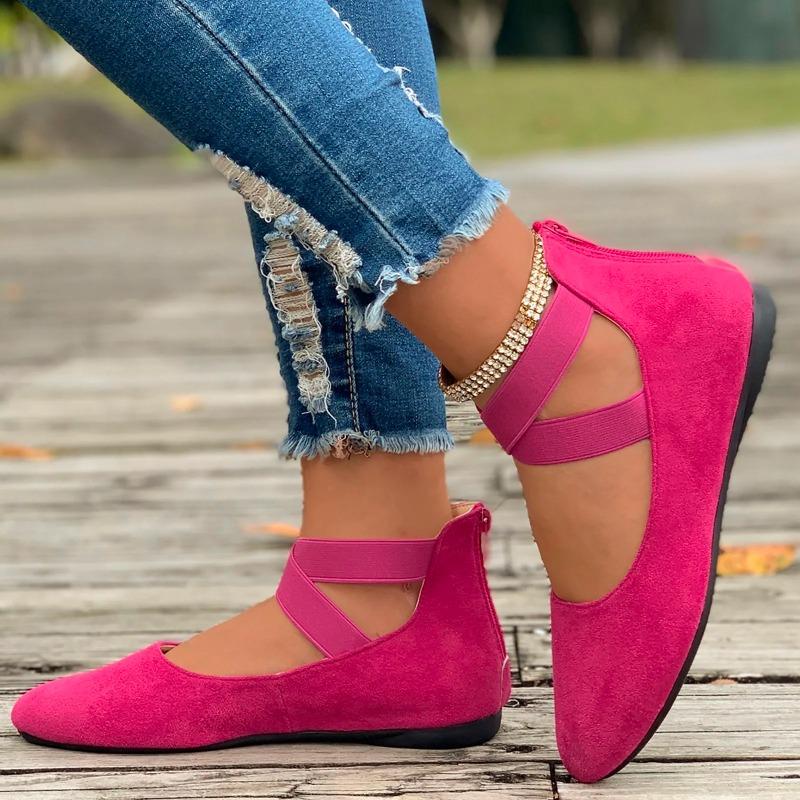 Women's Hollow Flock Flat Shoes Round Toe Shallow Thin Soft Sole Shoes Solid Color Casual Shoes Elegant Office Ladies Footwear