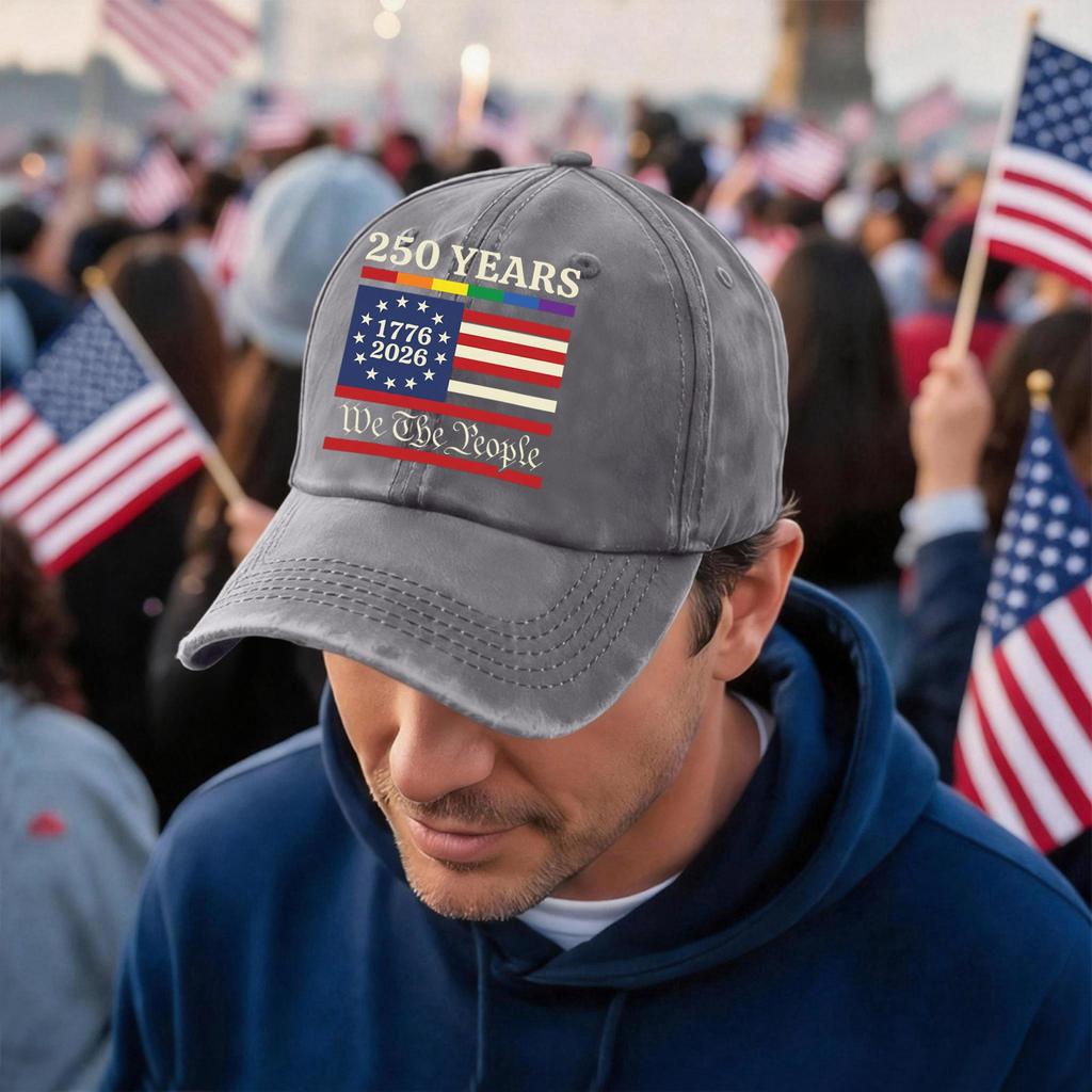 Unisex 250 Years Anniversary Baseball Cap with Vintage Washed Finish and Embroidered We The People Print Adjustable Fit